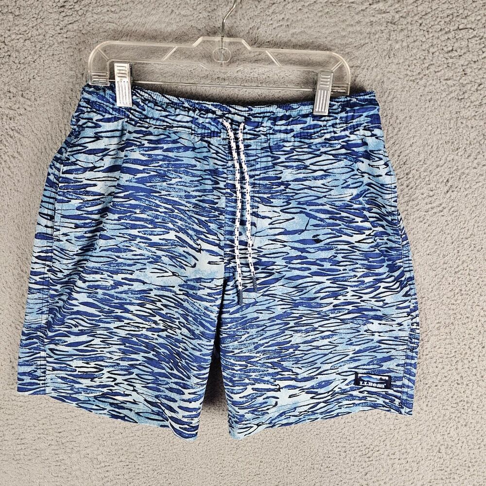 LL Bean Sport Swim Shorts Men’s Small Abstract Print Logo 8'' 503781‎